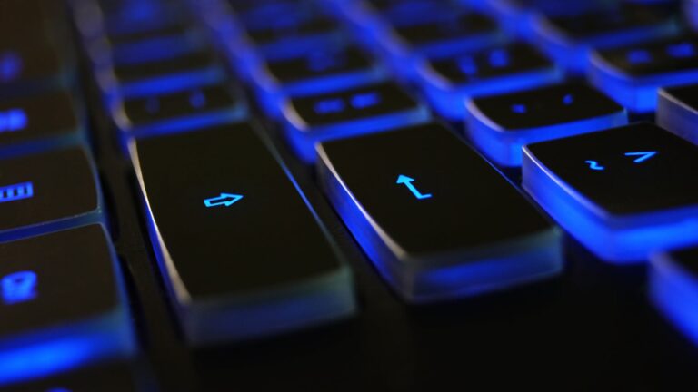 closeup photo of black and blue keyboard
