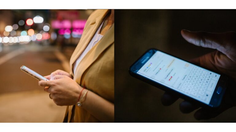 c lose up shot of two people using smartphones